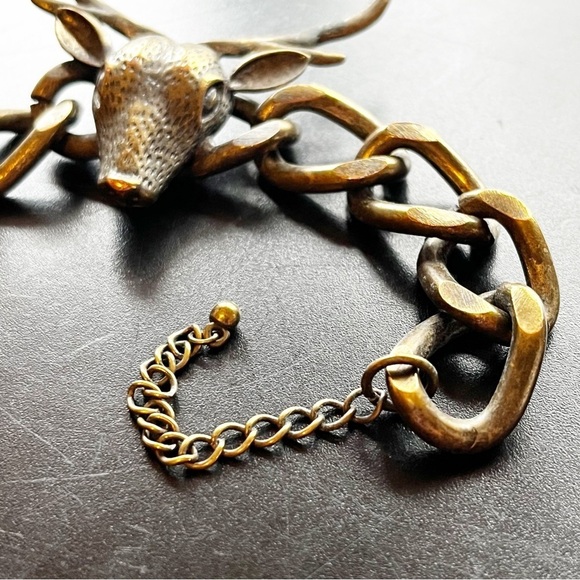 Western Women Dear Stag Head Gold Chain Link Bracelet Rodeo Huntress Biker Brass - Picture 3 of 11